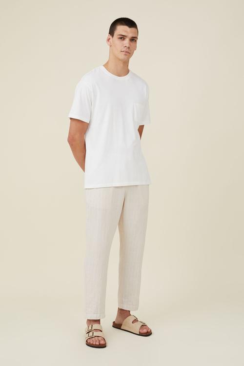 Linen pant - oatmeal thin stripe