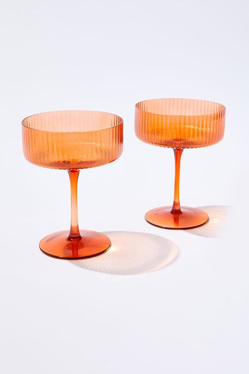 Set of 2 ribbed glass coupes - ginger biscuit