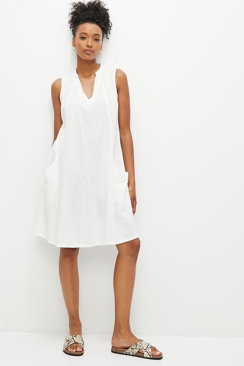 Linen pocket detail swing dress - milk