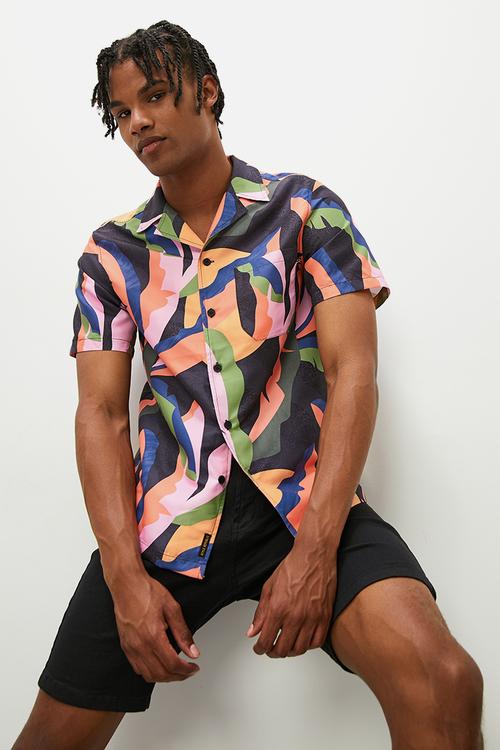 Regular fit mono abstract reverse collar shirt - multi