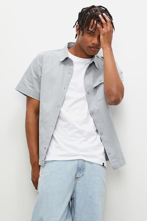 Regular fit washed short sleeve utility shirt - blue
