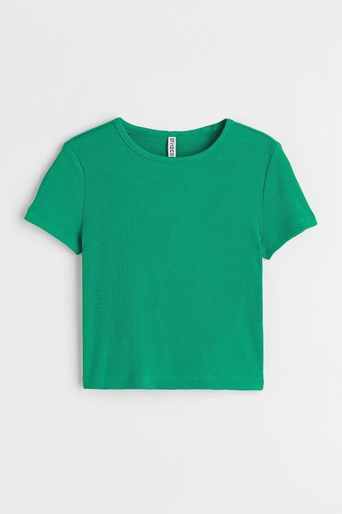 Ribbed cropped top - green
