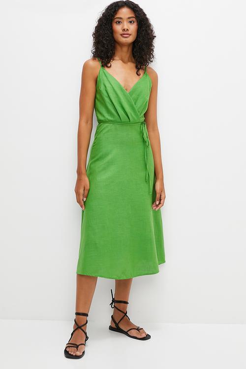 Cami linen midi dress - grass