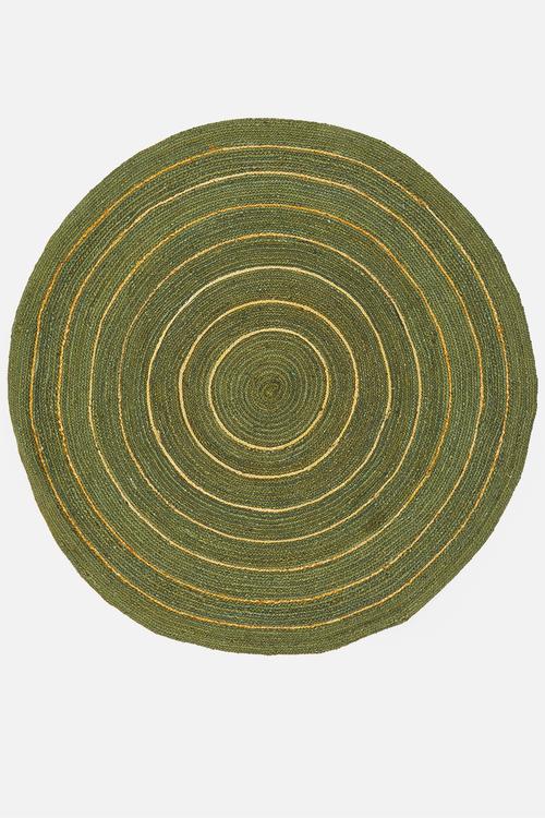 Striped round jute rug - green