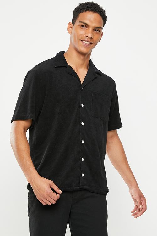 Relaxed fit terry shirt - black