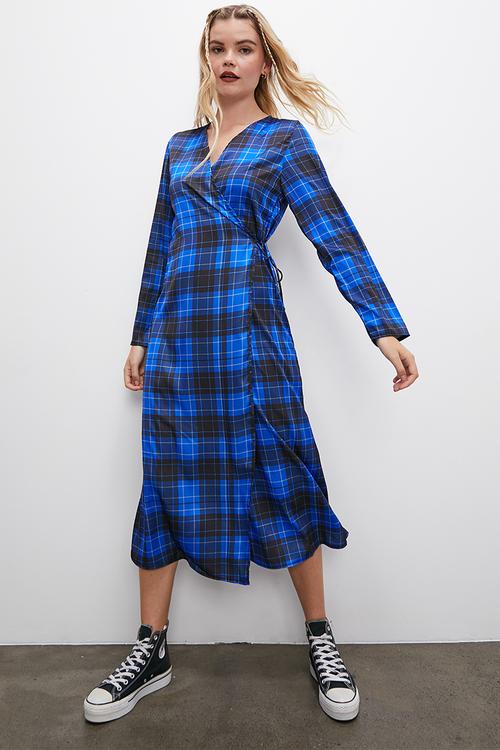 Midi wrap dress - check blue