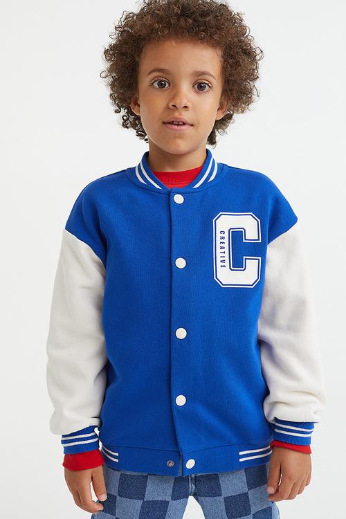 Oversized printed baseball jacket - blue/white