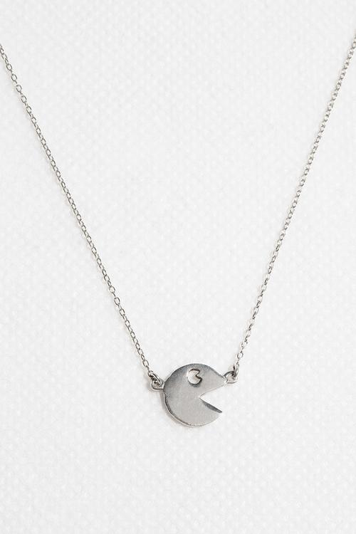 Mini Charm Pacman Necklace Silver 
