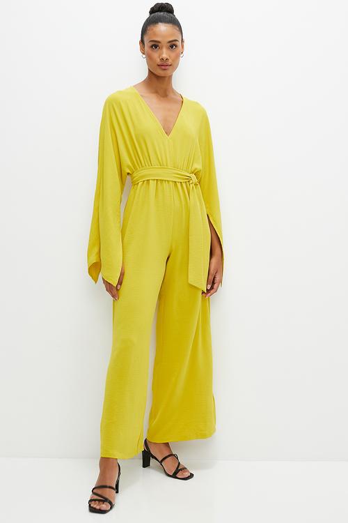 Statement sleeve self tie jumpsuit - ochre