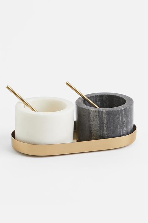Stone salt and pepper bowls - white