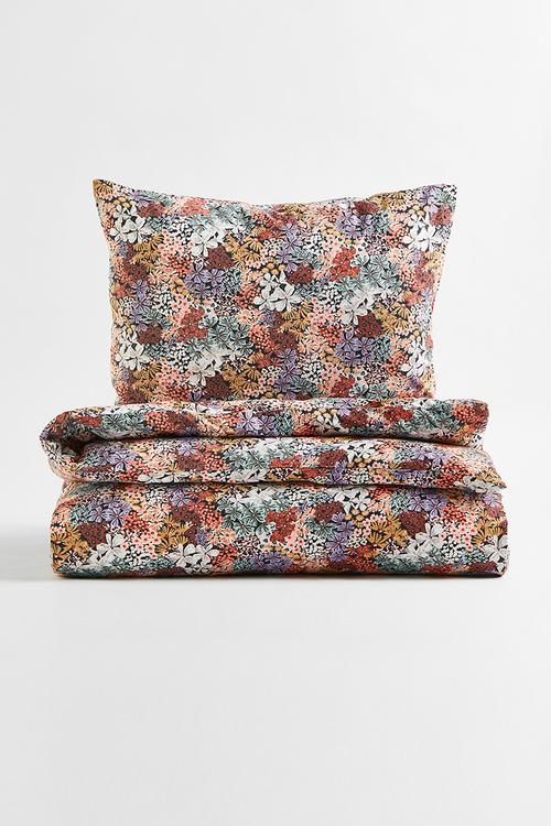 Floral single duvet cover set - black/multi