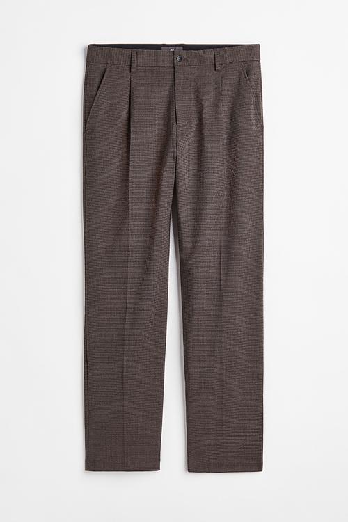 Regular fit crease-leg trousers - dark brown/checked