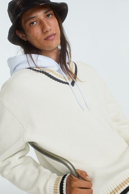 Relaxed fit cotton jumper - cream/black