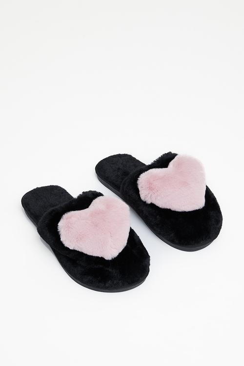 Heart closed toe slipper - black/pink