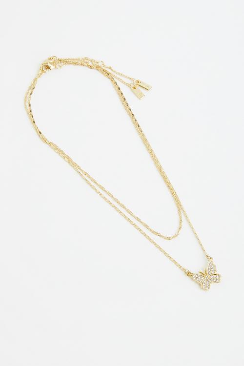 Premium pendant necklace stack gold plated - gold plated diamante butt