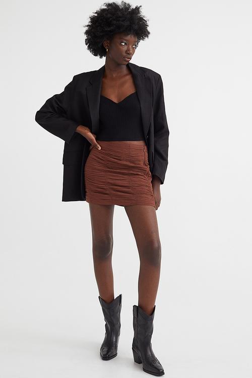 Gathered crêpe skirt - dark brown