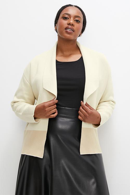 Colour block boxy waterfall cardi - milk/oatmeal