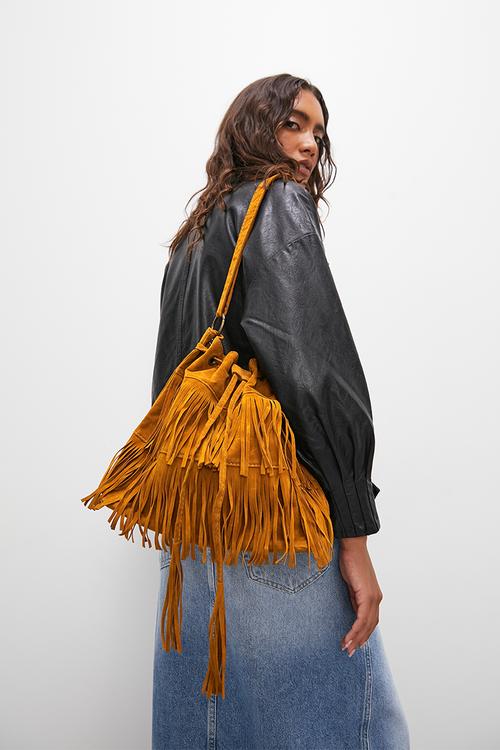Fringed crossbody bag - tan