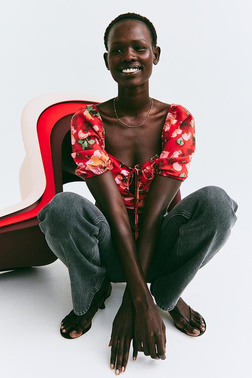 Cropped blouse - red/floral