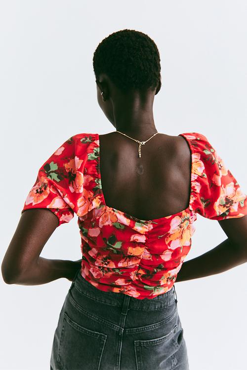 Cropped blouse - red/floral