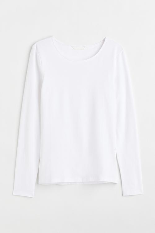 Long-sleeved jersey top - white I