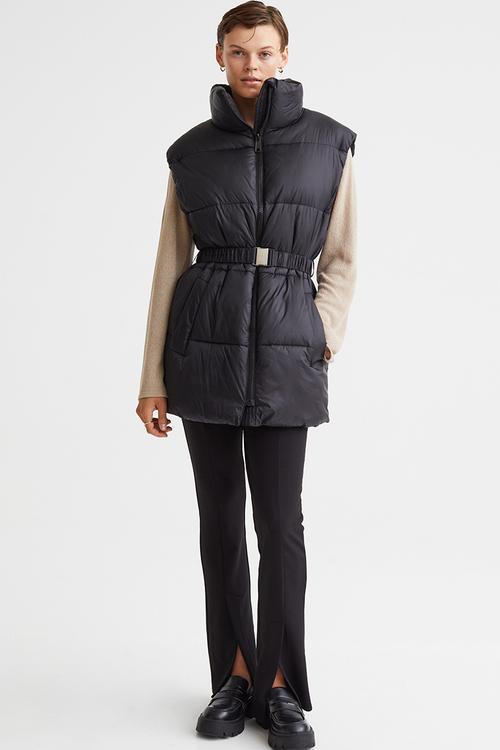 Belted puffer gilet - black