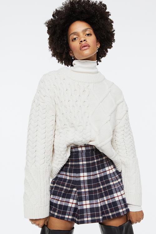 Pleated mini skirt - navy blue/checked