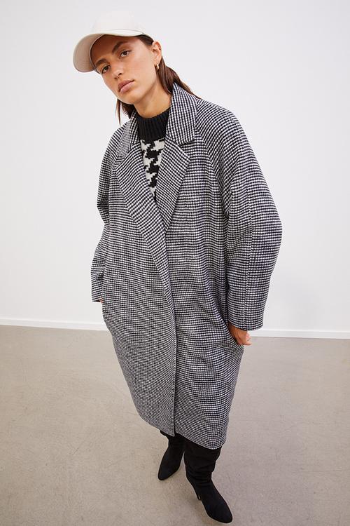 Double-breasted coat - white/dogtooth-patterned