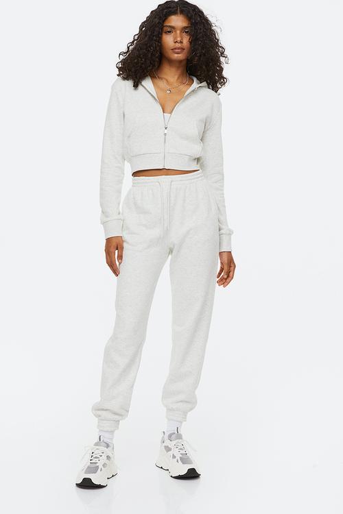 High-waisted joggers - light grey marl