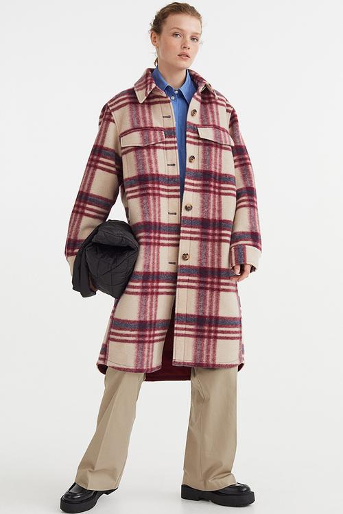 Long shacket - dark red/checked