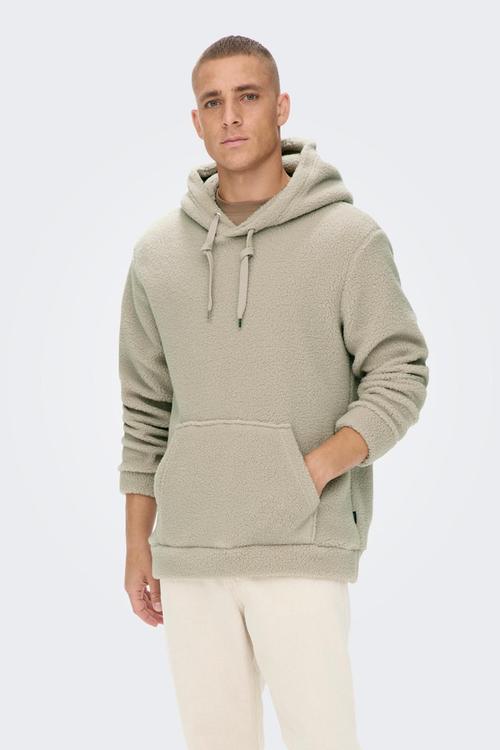 Onsremy Reg Teddy Hoodie Sweat - Silver Lining 
