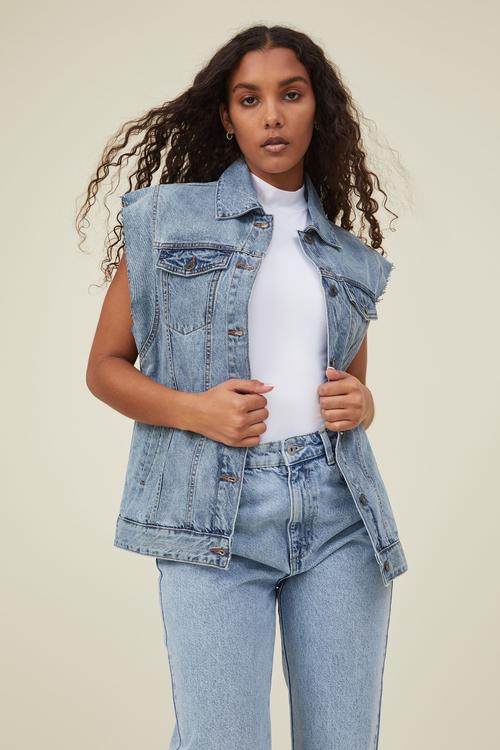 Oversized denim vest - rain blue
