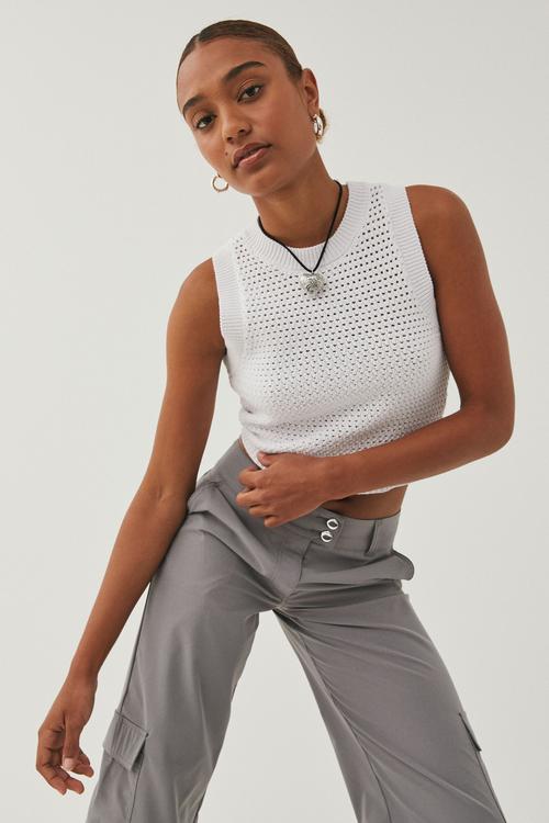 christy open knit tank - white