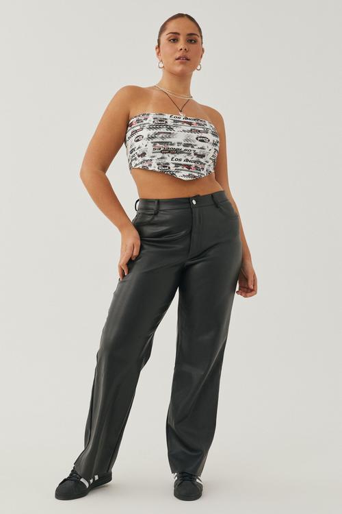 Vegan leather wide leg pant - black
