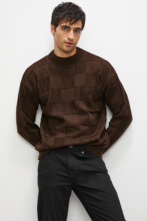 Regular fit jacquard turtleneck - brown