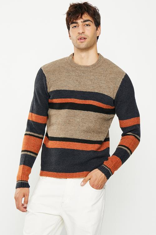 Onspatrick reg 5 stripe crew knit - brown