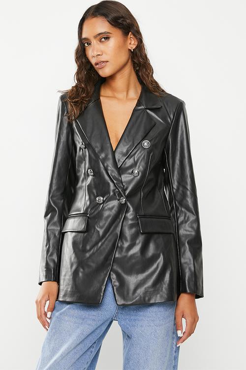 Pia faux leather blazer - black