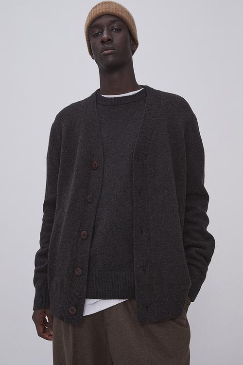 Relaxed fit wool cardigan - dark brown