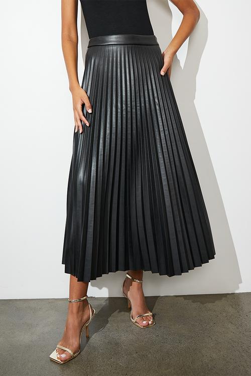 Pu pleated skirt - black