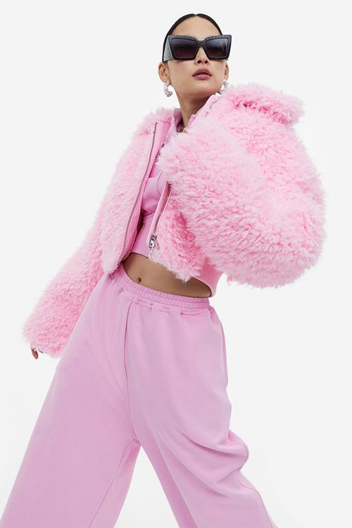 H&M Studio: Boxy teddy jacket - light pink