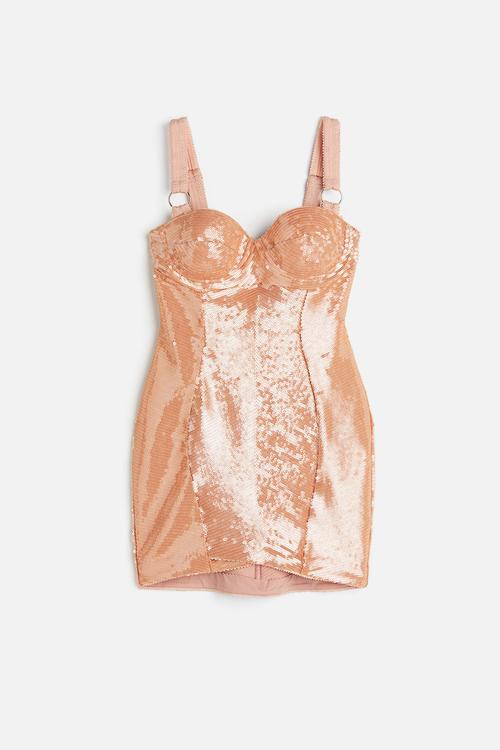 H&M Studio: Sequined mini dress - beige