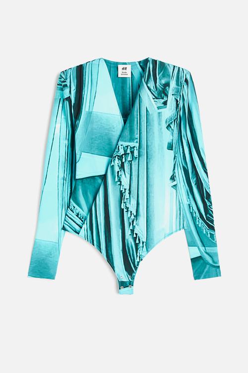H&M Studio: Printed wrapover body - turquoise/patterned