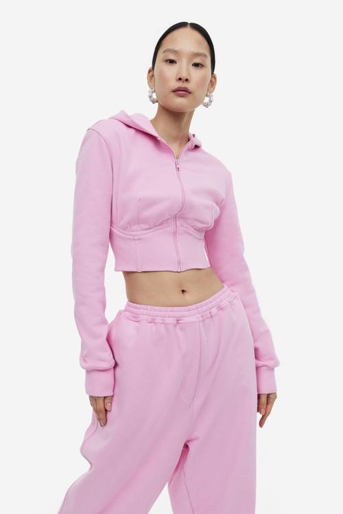 H&M Studio: Cropped zip-through hoodie - light pink