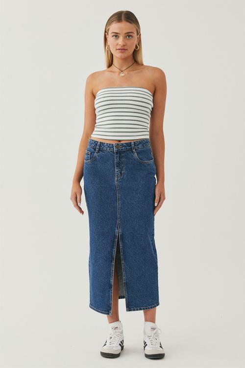 Denim split maxi skirt - true blue