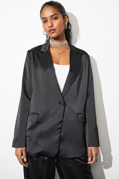 Co-ord satin blazer - black