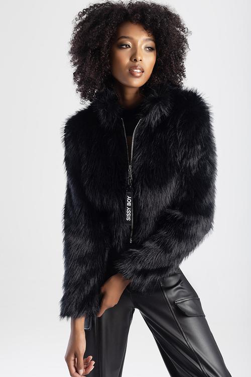 Gillian sporty faux fur jacket - black