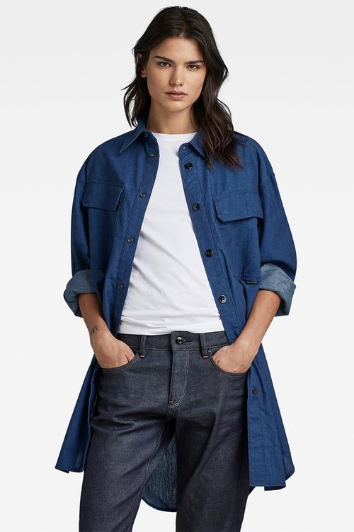 Oversized flap pocket l\s shirt  - rinsed