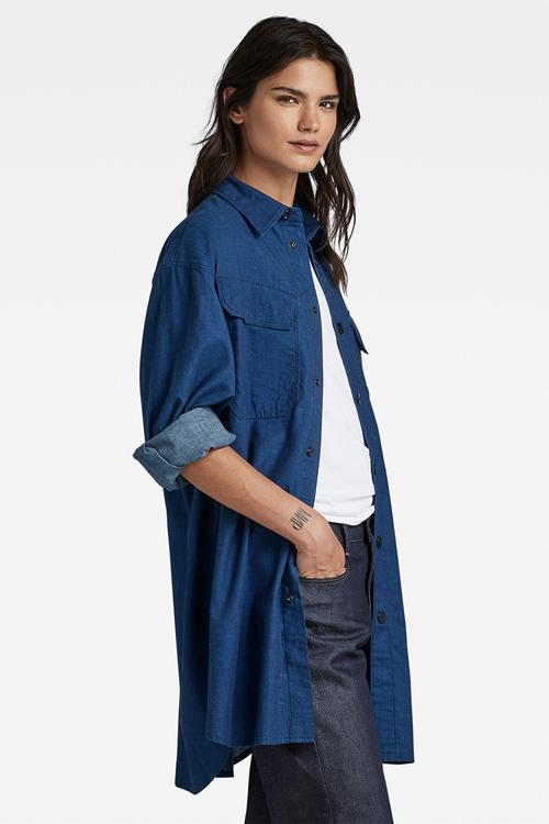 Oversized flap pocket l\s shirt  - rinsed