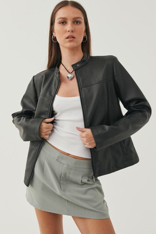 Gracie vegan leather moto jacket - black