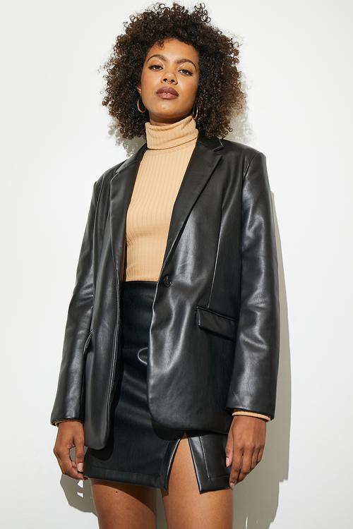Co-ord pu blazer - black